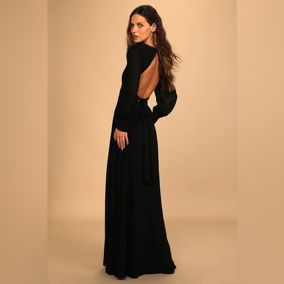 Lulus Talk About Divine Black Long Sleeve Backless Maxi Dress size medium - Picture 9 of 12
